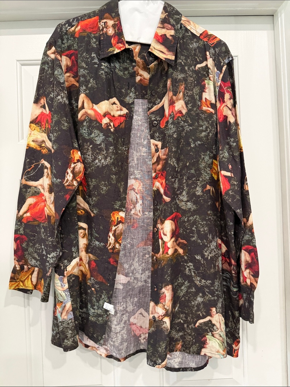 Weworewhat Black Art-Print Long Sleeve Button-Up Shirt